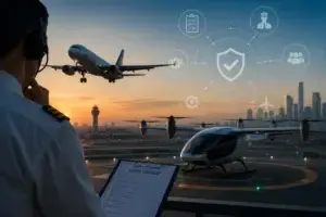 Foto comparativa aviação tradicional e evtol